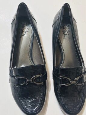 Life Stride Black Croc-Embossed Bit Detail Loafers